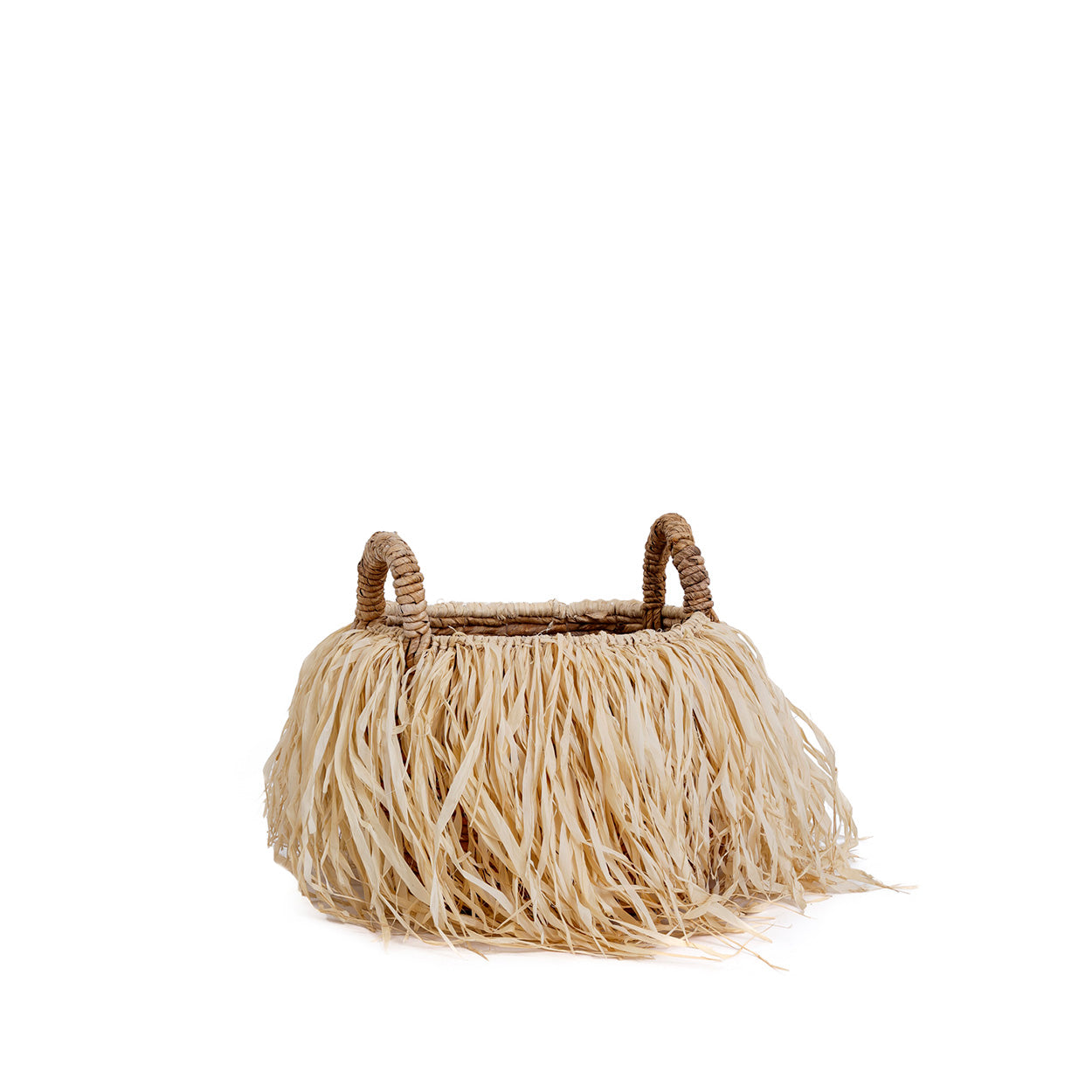 Mand Zissek Raffia Naturel opbergmand met franjes en handgrepen in natuurlijke tinten