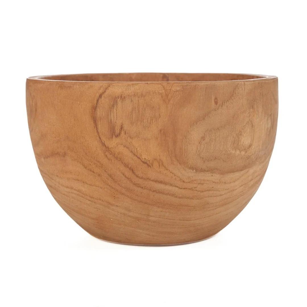 Kom Haantel teak naturel schaal met warme houtnerf en ronde, zachte vorm
