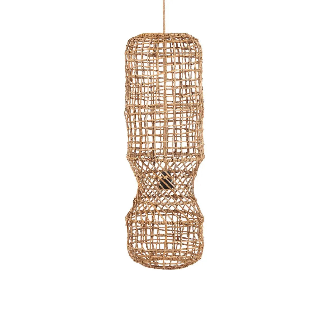 Decoratiehanger Daurrello Naturel van gevlochten bananenblad, slank cilindervormig, boho en warm natuurlijk