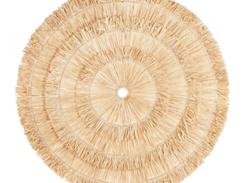 Wanddecoratie Tiedand Naturel van sisal met ronde lagen en handgemaakte textuur in warme natuurtint