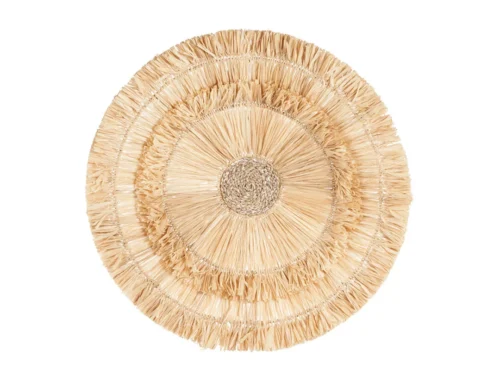 Wanddecoratie Hieltund Naturel van sisal in ronde structuur, natuurlijke kleur en warme aardetint