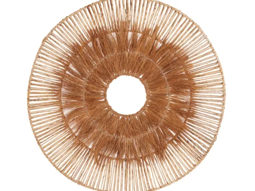 Wanddecoratie Floollas naturel, ronde handgemaakte wanddecoratie van bananenblad en kokos met warme textuur