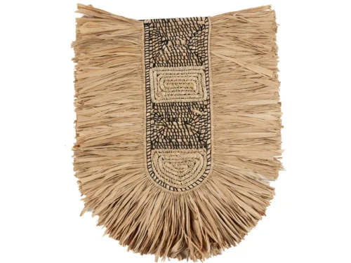 Wanddecoratie Toondun Naturel, handgeweven gras met franjes en naturel textuur