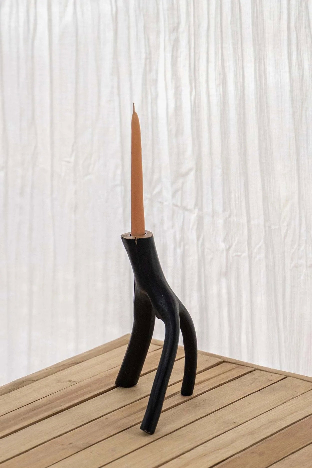Kandelaar Raatine Hout Zwart H20 cm - Afbeelding 7