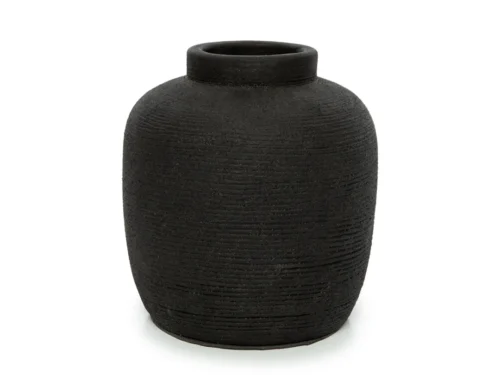 Vaas Flenano Zwart van terracotta, compact met peaky vorm en stijlvolle matte afwerking