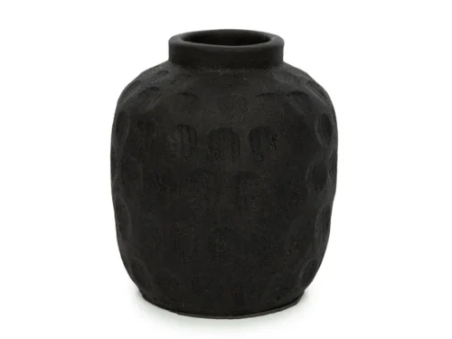 Vaas Ruldar zwart van terracotta met compacte vorm en matte, natuurlijke uitstraling