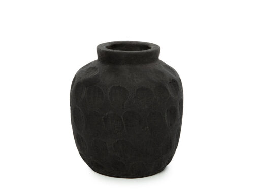 Zwarte terracotta vaas Kliesona H14 cm met compact, stijlvol design en ruwe afwerking