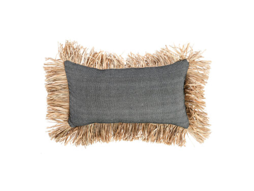 Kussenhoes Praarre Naturel 30x50 cm met zwart-witte stippen en raffiafranjes