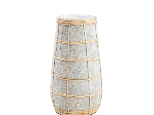 Vaas Niessis Rotan naturel beton H26 cm met terracotta-look en rotan accenten