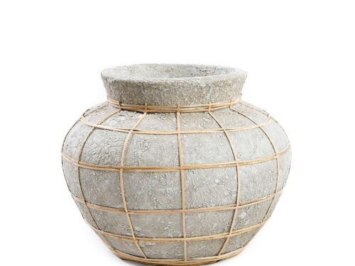 Buikvaas Zeila Rotan Naturel met betonlook en warme rotan accenten voor droogbloemen