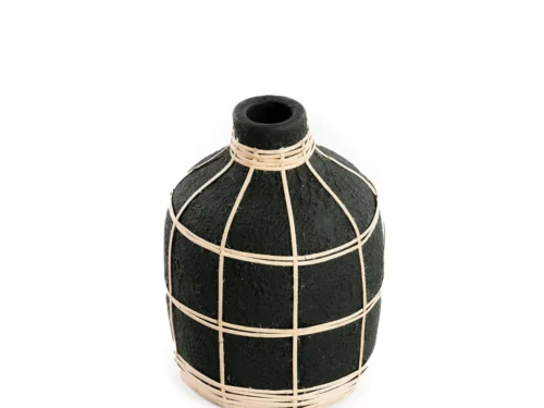 Jadonte vaas zwart rotan met terracotta, gekromde vorm voor droogbloemen en decoratie