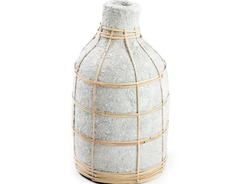 Vaas Vovun Rotan Naturel H24 cm met betonkleur, terracotta look en rotan details