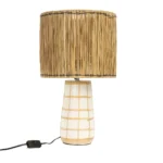 Tafellamp Tiensio Naturel met handgemaakt riet en witte terracotta voet, warm en natuurlijk design