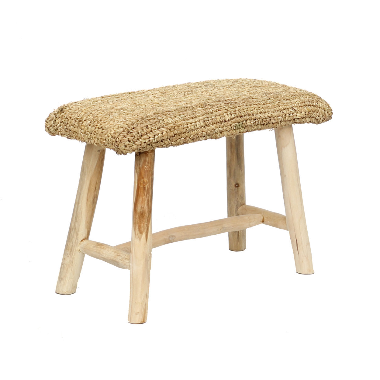 Bank Prevo Teak Naturel met raffia zitting en compact teakhouten frame in natuurlijke stijl