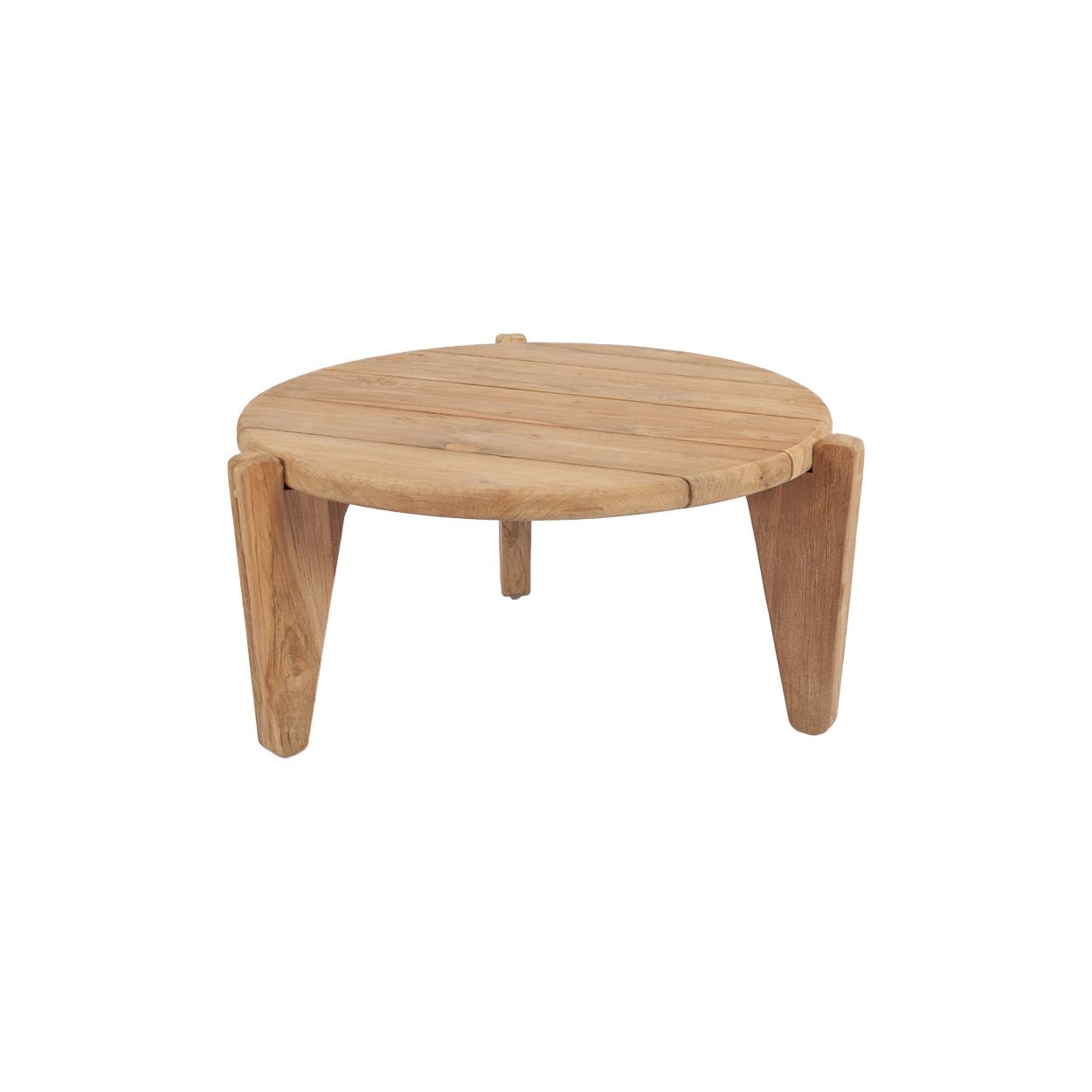 Salontafel Lumes Teak met rond blad van gerecycled teakhout en driepootontwerp