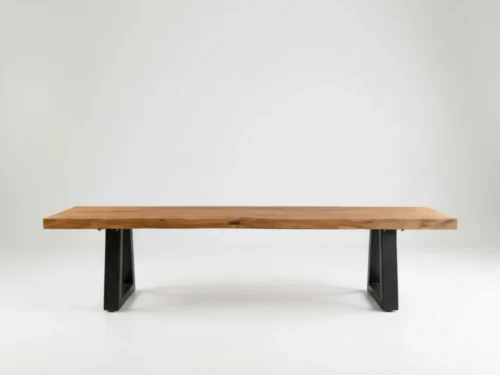 Bank Rootin Teak Zwart met naturel gerecycled hout en strakke zwarte poten, 280 cm lang