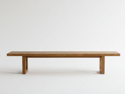 Bank Slermino Teak Naturel, lange bank van gerecycled teakhout met minimalistische, warme uitstraling