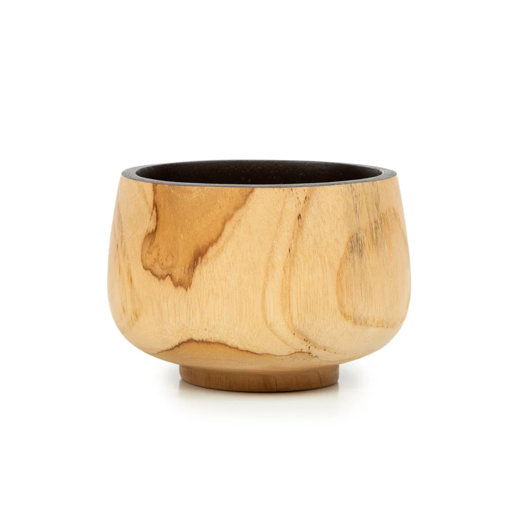Kom Contine Teak Naturel, compacte houten kom met warme nerf en donker interieur