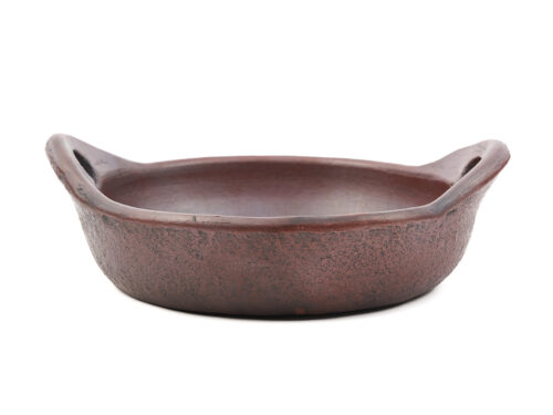 Schaal Bramik Terracotta, diepe ovale terracottaschaal met warme kleur en handvatten