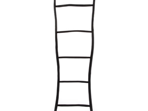 Zwarte Tulum-ladder van teakhout, minimalistisch woonaccessoire voor handdoeken of plaids