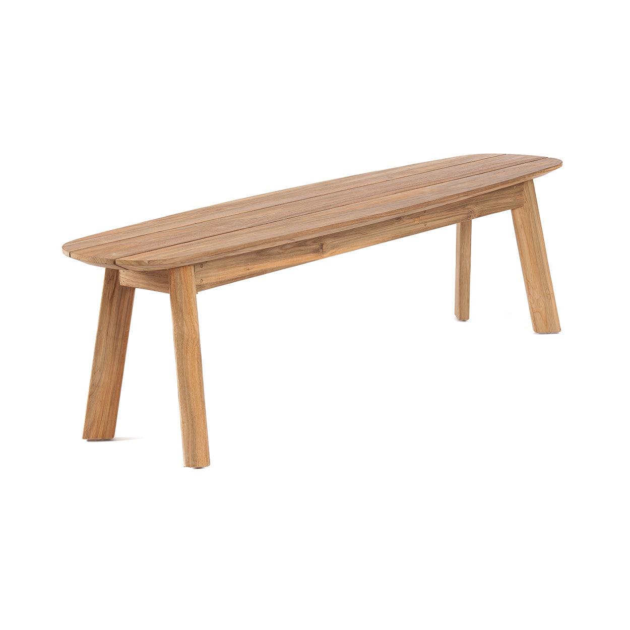 Bank Nennas Teak Naturel, gerecycled teakhout bankje met rond ontwerp en opvallende poten