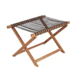 Bagagerek Pasea Teak van naturel teakhout met opvouwbaar frame en zwarte banden voor een koffer