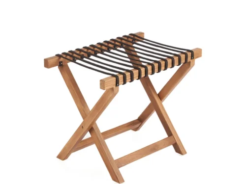 Bagagerek Zire Teak van natuurlijk teakhout met vouwbaar design en zwart geweven banden