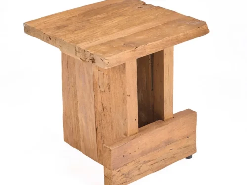 Blokkruk Biekin teak naturel, compacte blokvorm met warme, rustieke houtnerf en robuuste afwerking