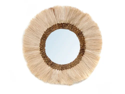 Spiegel Curmella Naturel Ø26 cm met gevlochten grasrand en compact spiegelglas