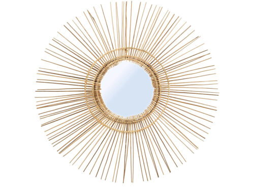 Spiegel Almeria Naturel Ø25 cm met rotan frame en ronde zonvorm voor een warme, natuurlijke look