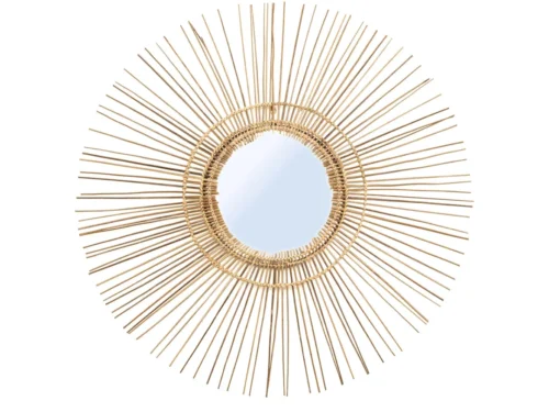 Spiegel Almeria Naturel Ø25 cm met rotan frame en ronde zonvorm voor een warme, natuurlijke look