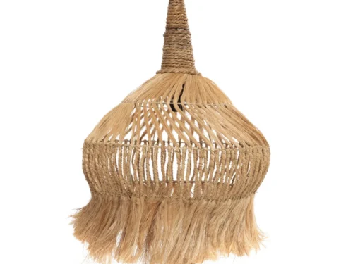 Decoratiehanger Mardu Naturel van abacagras met open vlechtwerk en luchtige franjes