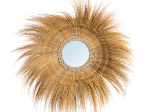 Spiegel Caalvund Naturel met handgevlochten grasrand en verzonken glas, warm naturel wanddecoratie