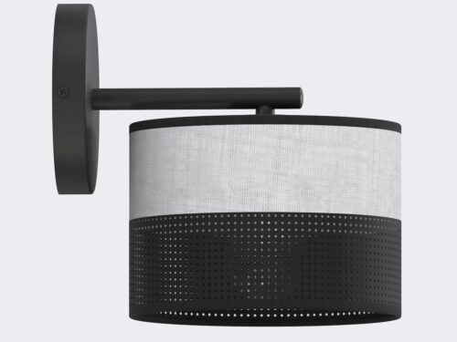 Wandlamp Breeky Zwart Ø20 cm met grijze stoffen kap en zwart gepoedercoat staal