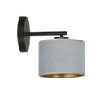 Wandlamp Rielar zwart met grijze stoffen kap Ø20 cm, strak design en warme uitstraling