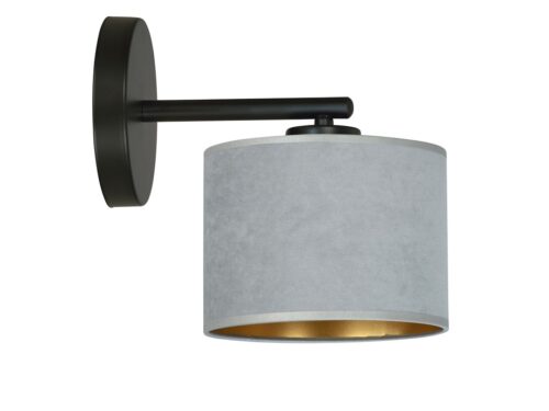 Wandlamp Rielar zwart met grijze stoffen kap Ø20 cm, strak design en warme uitstraling