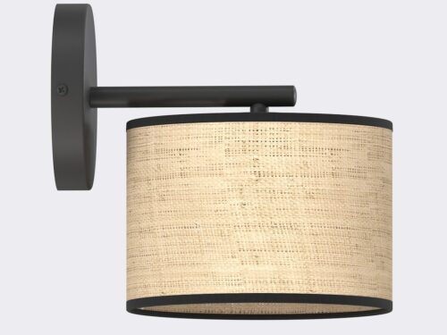 Wandlamp Densira Zwart Ø20 cm met rotan kap en rustige, natuurlijke uitstraling