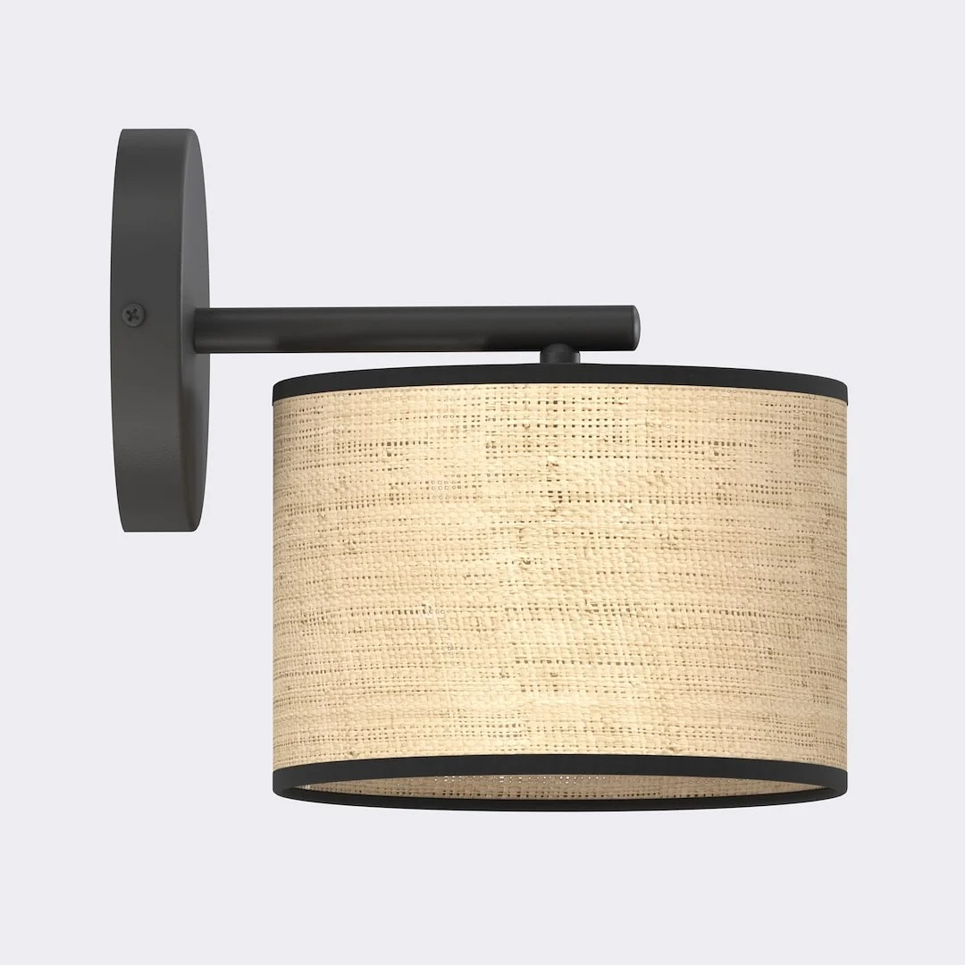 Wandlamp Densira Zwart Ø20 cm met rotan kap en rustige, natuurlijke uitstraling