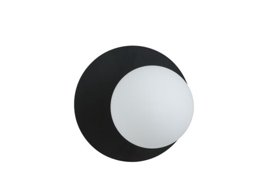 Wandlamp Peskis zwart Ø15 cm met ronde witte kap en strak Scandinavisch ontwerp, compact en stijlvol