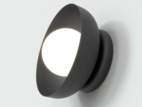 Zwarte Wandlamp Grensar OZZY Ø10 cm met witte kap, minimalistisch design en compact lichtpunt voor aan de muur