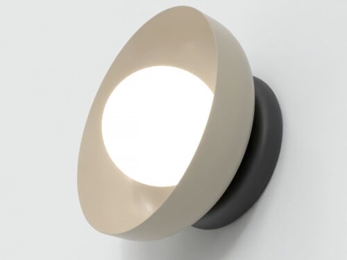 Wandlamp Braandi Wit Ø10 cm met mokka en zwart staal, minimalistische ronde wandlamp met witte kap
