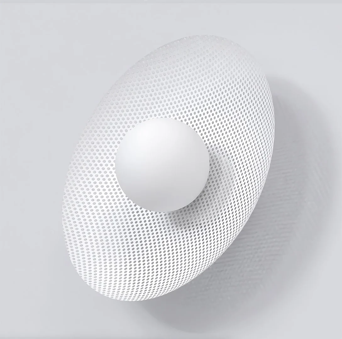 Wandlamp Biemun Wit Ø10 cm met sculpturale geperforeerde stalen kap en zacht sfeervol licht