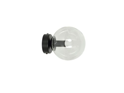 Zwarte Hanglamp Heeldund Ø14 cm met transparante glazen kap en moderne, compacte vorm