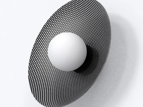 Tonella wandlamp zwart Ø10 cm met geperforeerde kap en witte bol, modern en sfeervol