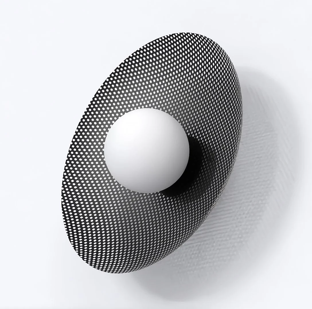 Tonella wandlamp zwart Ø10 cm met geperforeerde kap en witte bol, modern en sfeervol
