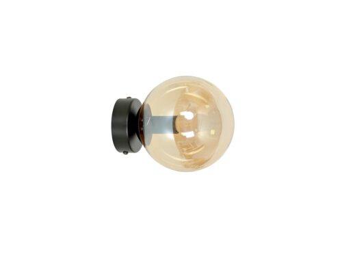 Zundane zwarte hanglamp Ø14 cm met amberkleurig glas en moderne, warme uitstraling