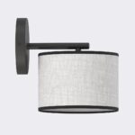 Wandlamp Luran grijs Ø20 cm met ronde stoffen kap en strak zwart gepoedercoat staal