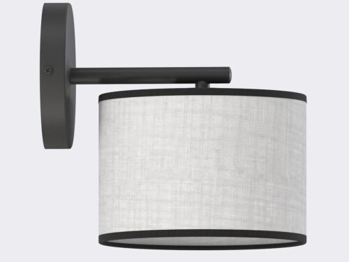 Wandlamp Luran grijs Ø20 cm met ronde stoffen kap en strak zwart gepoedercoat staal
