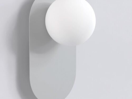 Plafondlamp Greitea grijs met witte bolvormige kap en strak, minimalistisch ontwerp