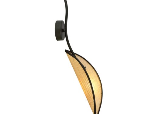 Wandlamp Danang zwart Ø12 cm met bladvormige rotan kap voor warme boho sfeerverlichting